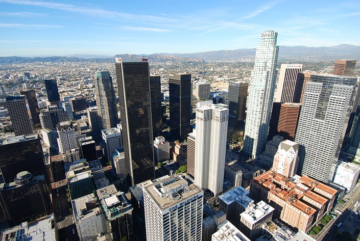 downtown la from helicopter looking northwest