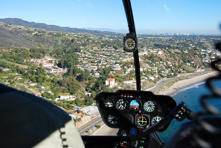 helicopter ride approaching getty villa and pacific palisades