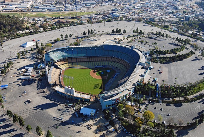 helicopter ride over dodger stadium wide angle view