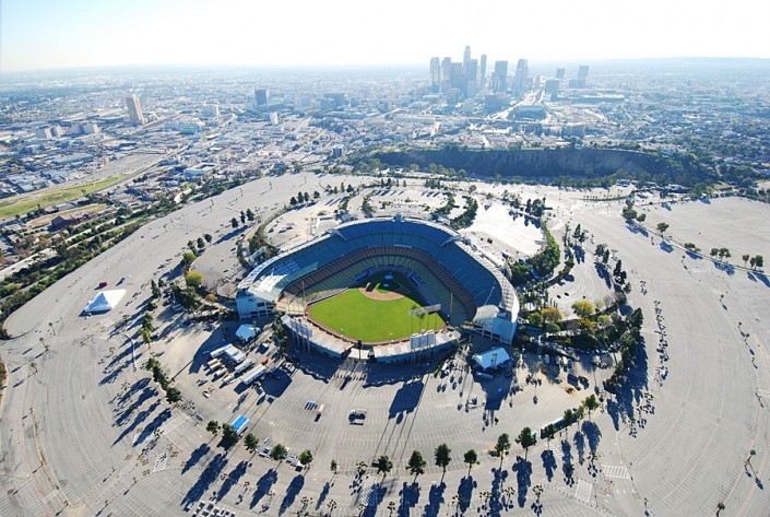 helicopter rides over dodger stadium with view of downtown la