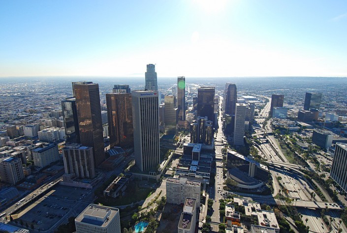 aerial view of downtown LA looking to the South